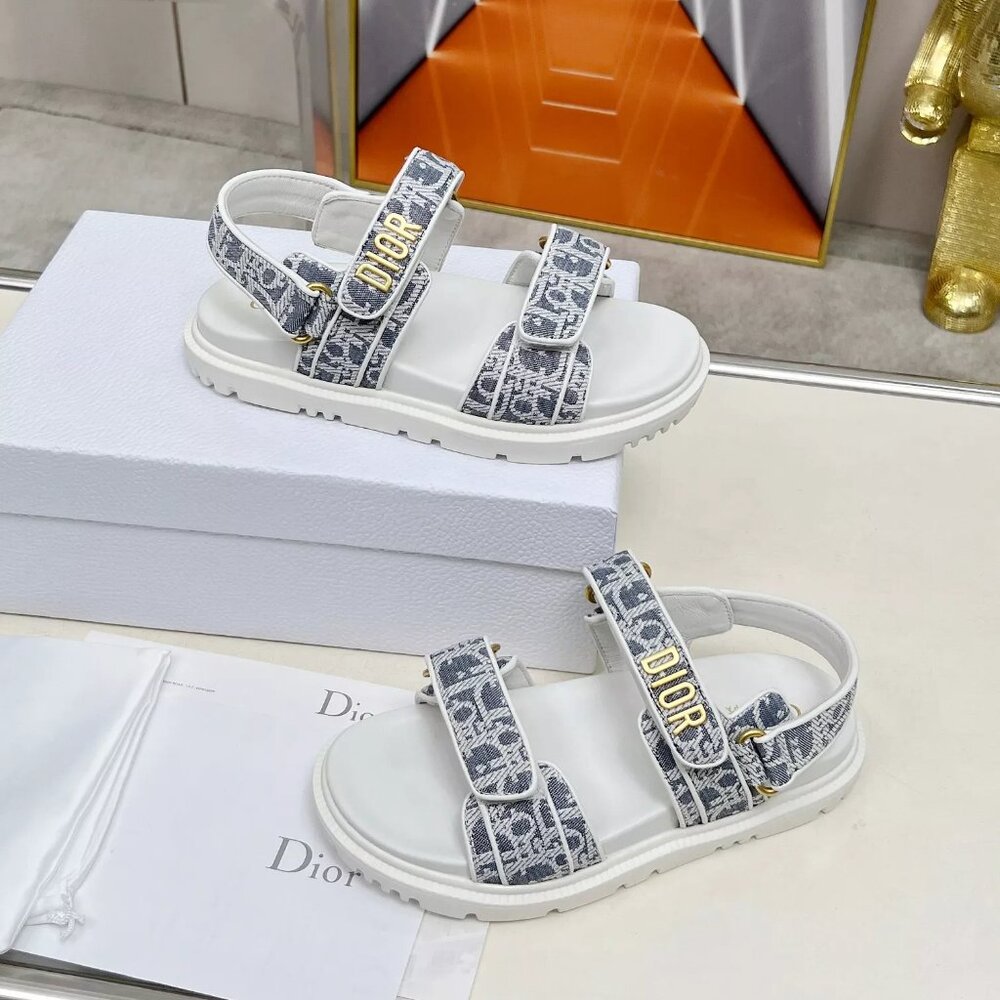 Dior Dioact Sandals Women’s Size 8 EU 38 Oblique Gray Gold Logo New w/ Box - Picture 2 of 6